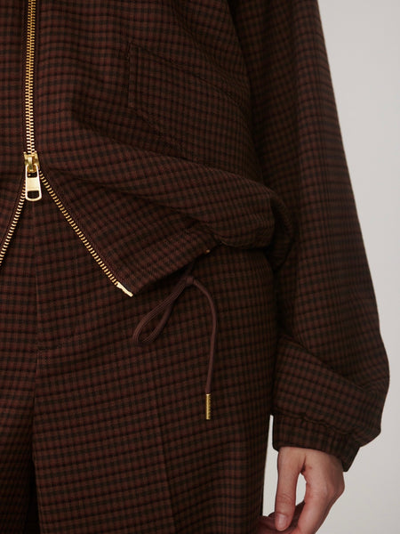 Keagan Short Blouson Jacket in Dark Cocoa Mini Check