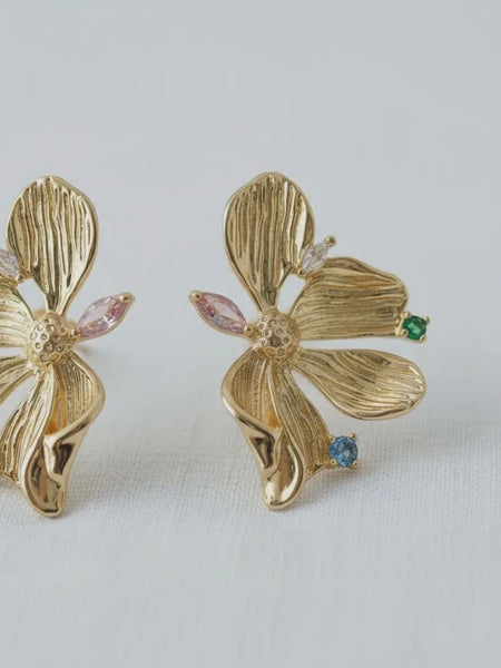 Rainbow Gem Floral Earrings