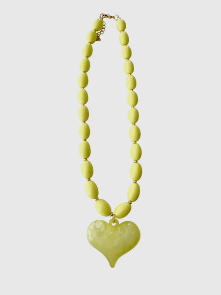 Roxie Beaded Heart Necklace in Chartreuse