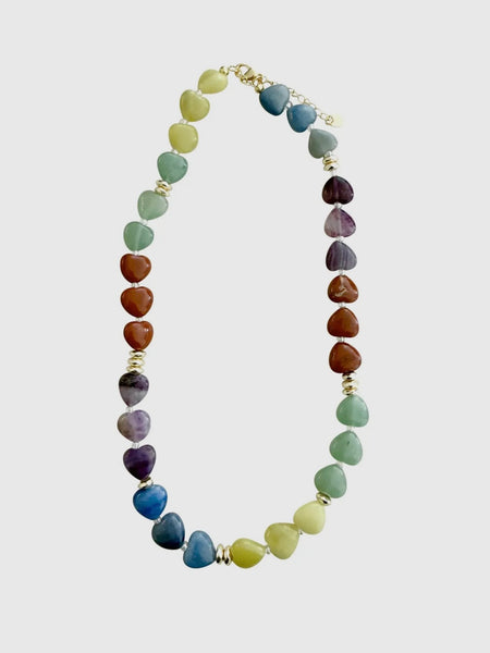 Morgan Heart Bead Necklace in Rainbow