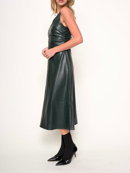 Celeste Faux Leather Dress in Emerald