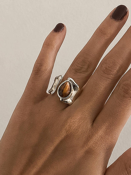 Jaspe Tiger Eye Statement Ring in Silver