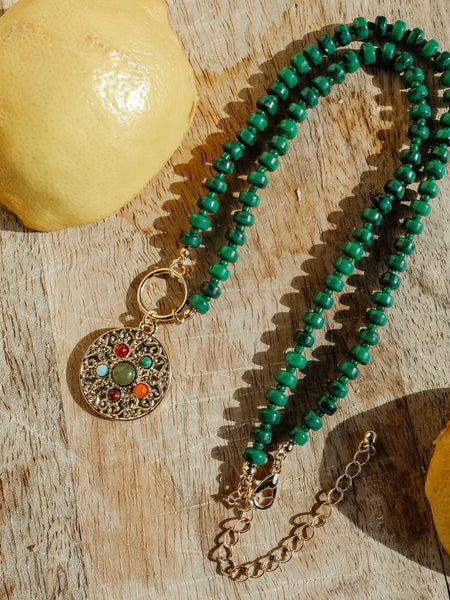 Coin Pendant Necklace in Green
