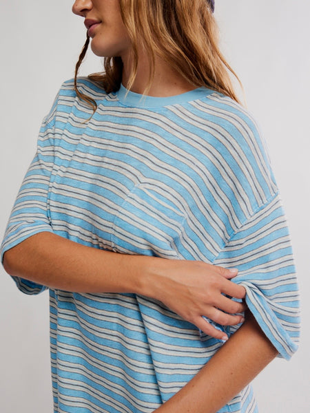 All Love Stripe Pocket Tee in Blissful Blue Combo