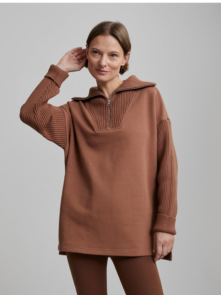 Owens Half Zip Sweat in Carob Brown
