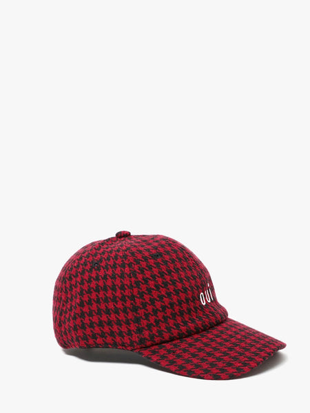 Wool Baseball Hat in Red Houndstooth Petit Oui