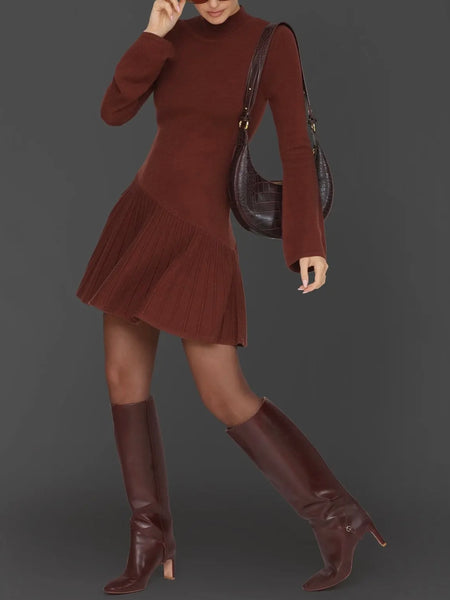 Asymmetrical Hem Mini Sweater Dress in Rust