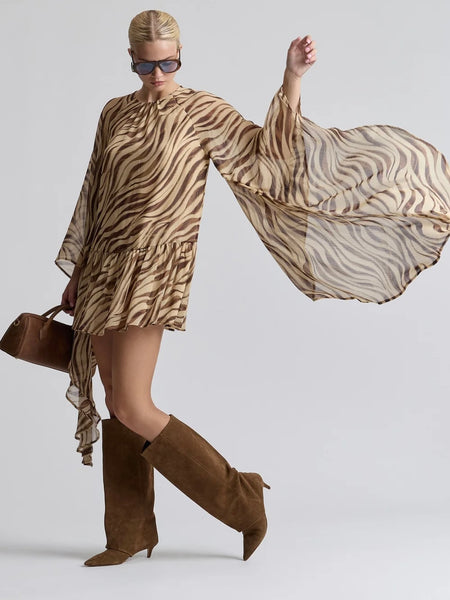 Waterfall Sleeve Georgette Mini in Autumn Zebra