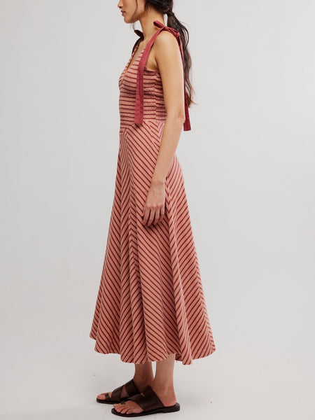 Cecelia Midi Dress in Burnt Henna Combo