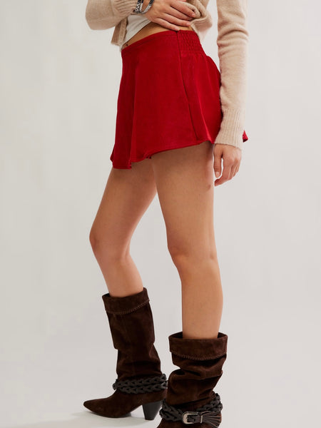 Paradise Found Suede Skort in Rhythmic Red