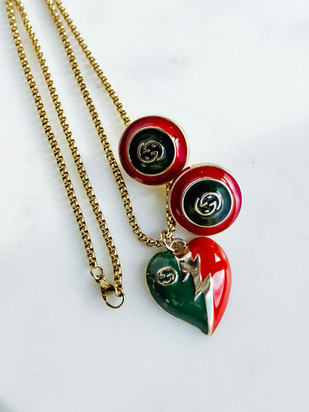 Repurposed Red & Green Lightning Charm Necklace