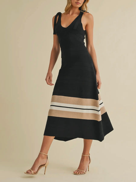 Layered Intentions Stripe Dress in Black & Taupe