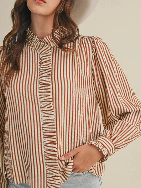 Stripes Are A Neutral Button Up in Pecan