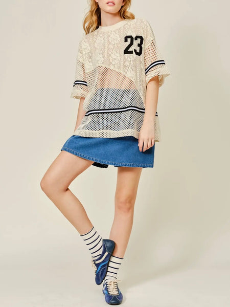 Team Player Crochet Lace Top in Natural