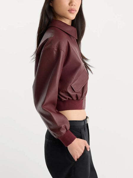 The Better Than Leather Cropped Bomber in Berry Noir