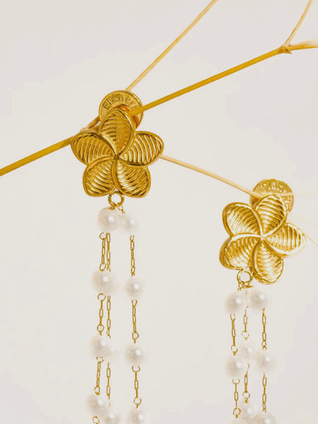 Thalina Floral Pearl Dangle Earrings