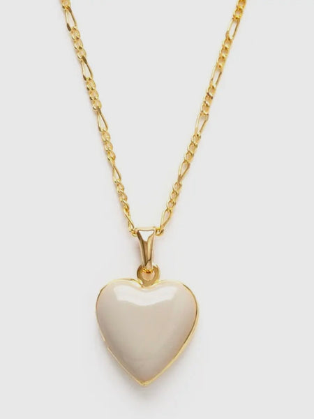 Large Enamel Heart Locket in Beige
