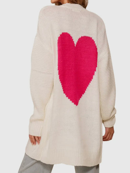 Ivory & Pink Heart Sweater - Sweaters