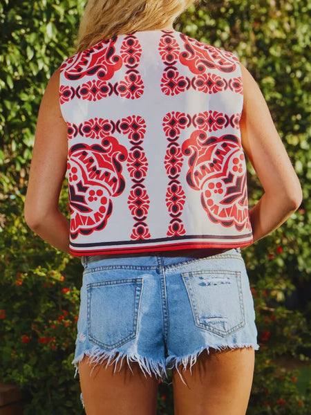 Giddy Up Cowgirl Tie Top in Red