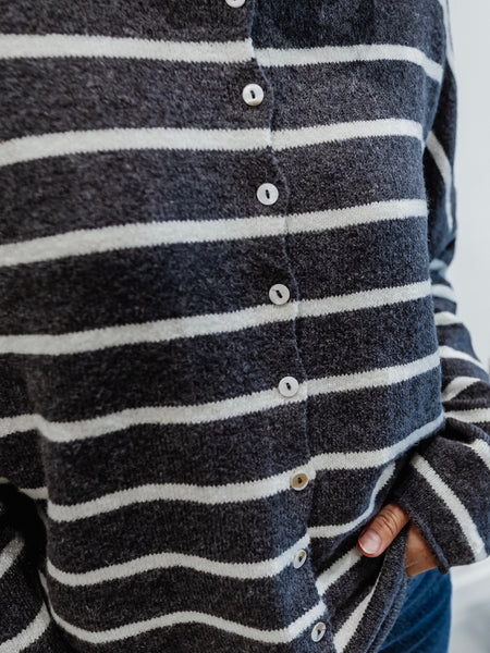 Piper Cabana Stripe Cardigan in Grey & Ivory