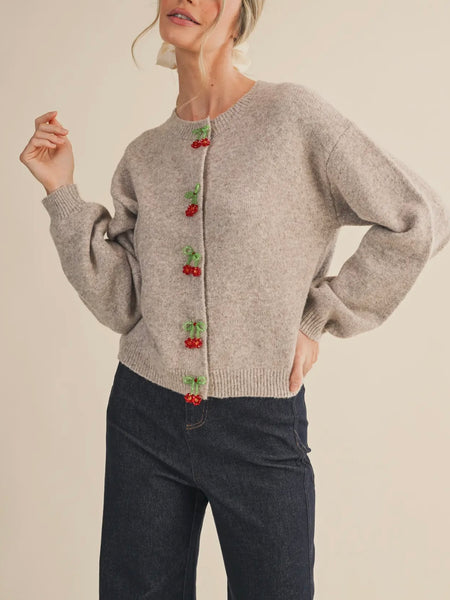 I Think I Wanna Cherry You Cardi in Mocha Cream