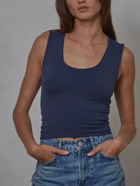 Doubled Up Tank in Prussian Blue