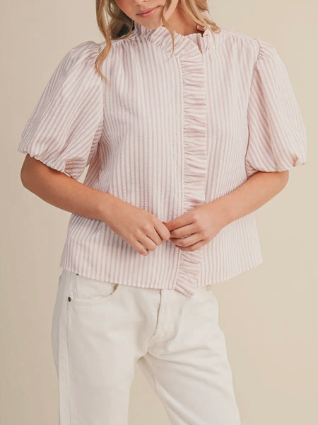 Ruffles At The Resort Button Up in Pink