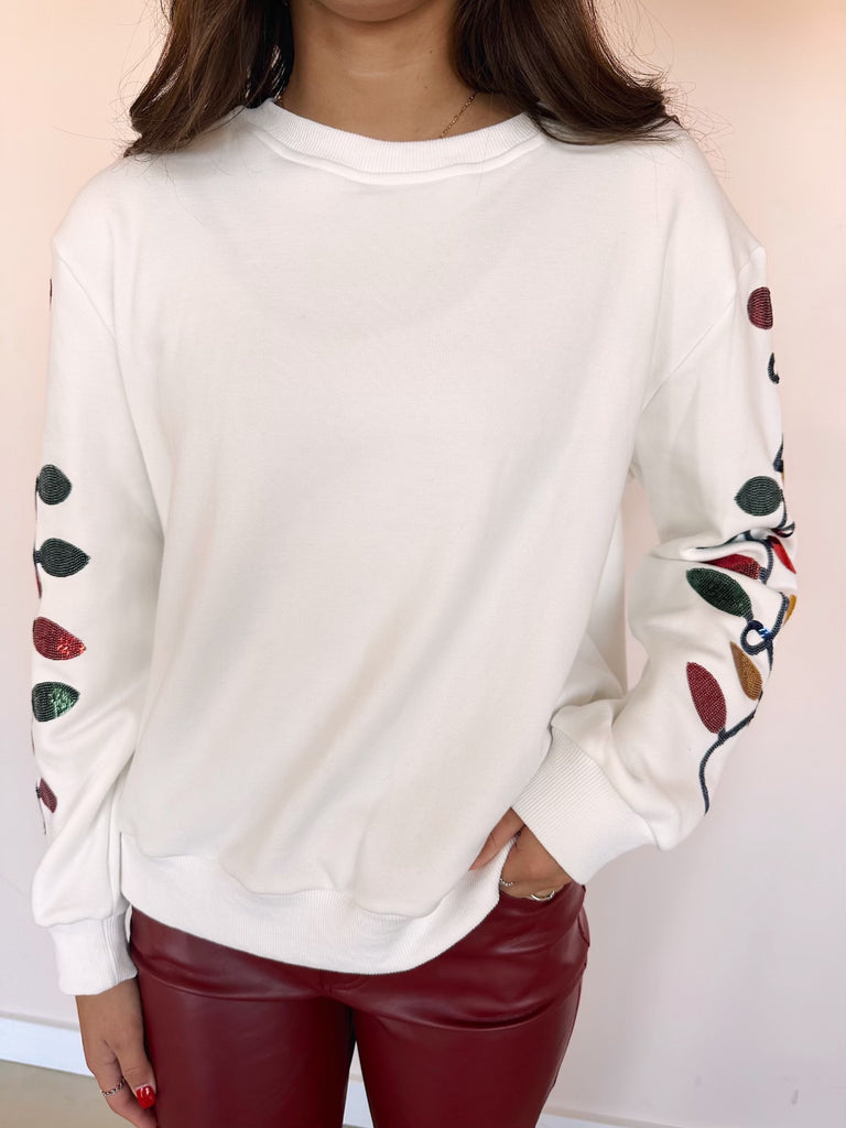 Bright Lights Bulb Sequin Sweatshirt in White