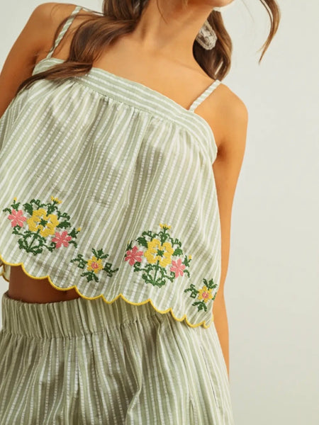 Positano Stripe Tank in Sage