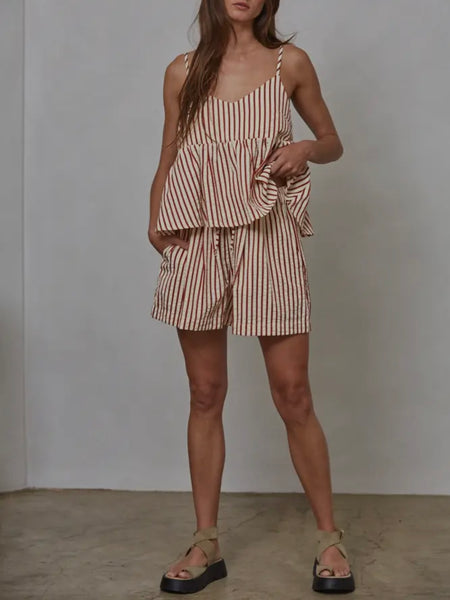 Summer Stripes Short in Clay Red