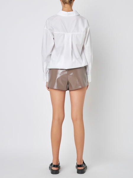 Sleek & Chic Faux Leather Shorts in Taupe