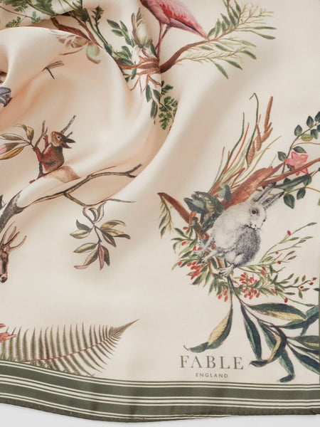 Toile De Jouy Olive Green Square Scarf