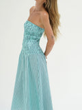 Kapaia Strapless Dress in Teal Stripe