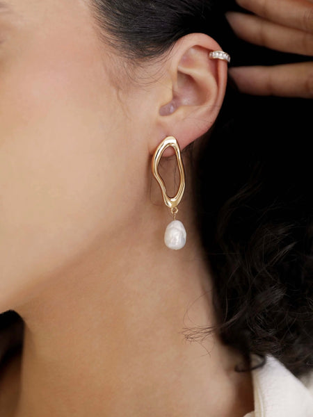 Open Circle Freshwater Pearl Earrings