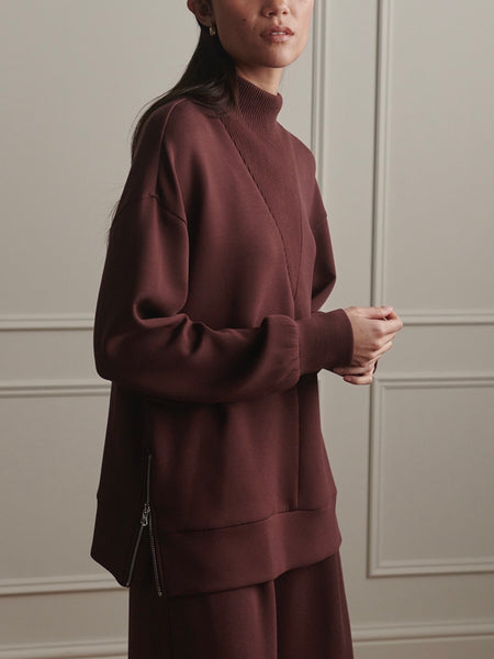 Novi Longline Mock Neck Sweat in Deep Mahogany