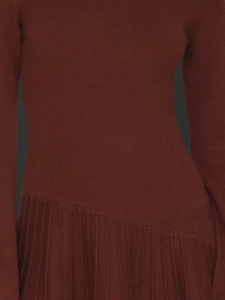 Asymmetrical Hem Mini Sweater Dress in Rust