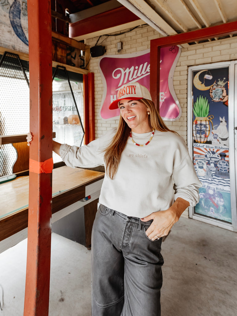 Go Chiefs Embroidered Sweatshirt in Tan