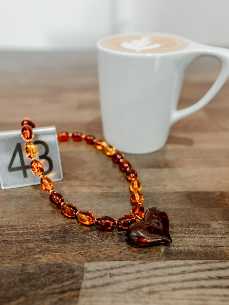 Roxie Beaded Heart Necklace in Tortoise