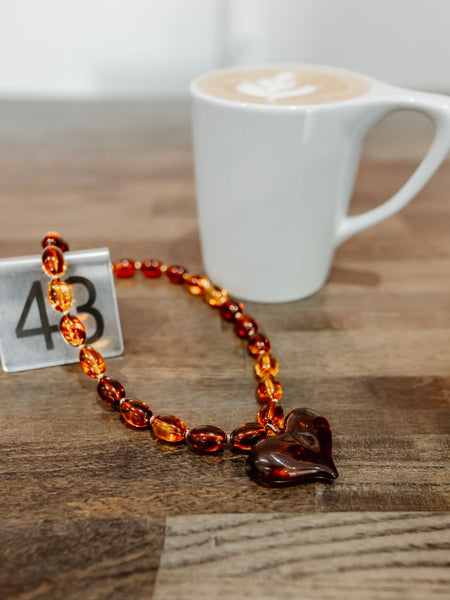 Roxie Beaded Heart Necklace in Tortoise