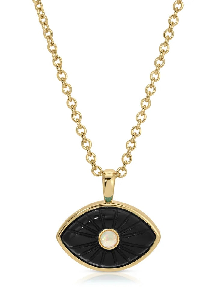 Protect Pendant Mini Necklace in Black & Opal