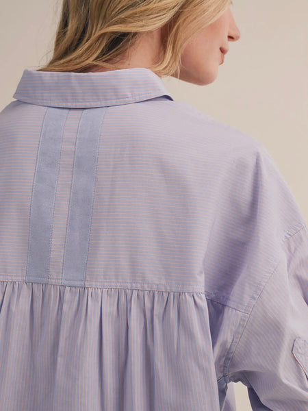 Pocket Pup Button Up in Blue Stripe