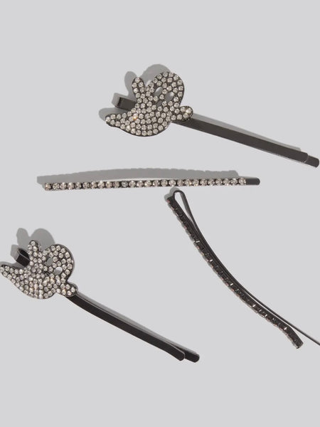 Extra Long Metal Rhinestone Bobby Pins 4pc in Ghost