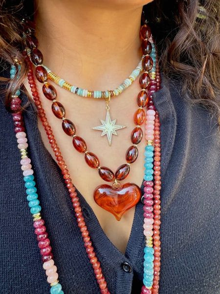 Roxie Beaded Heart Necklace in Tortoise