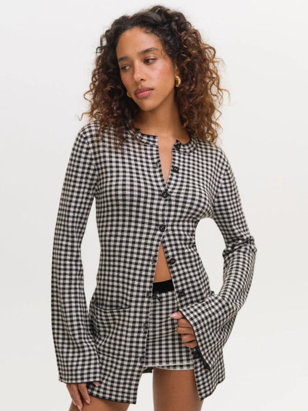 Gingham Knit Jacket in Black