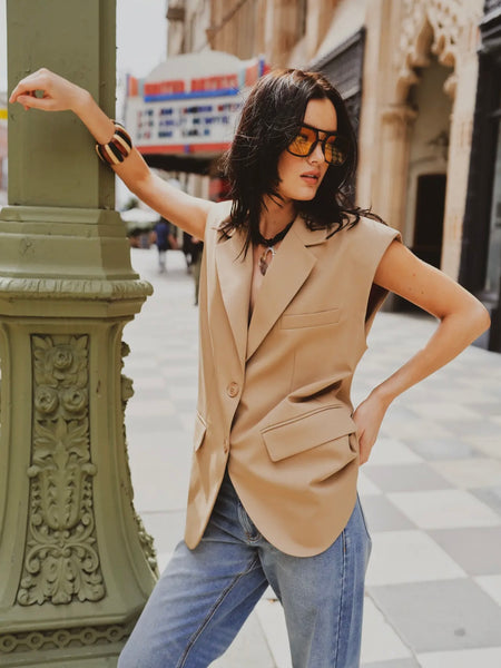 Power Play Blazer Vest in Beige