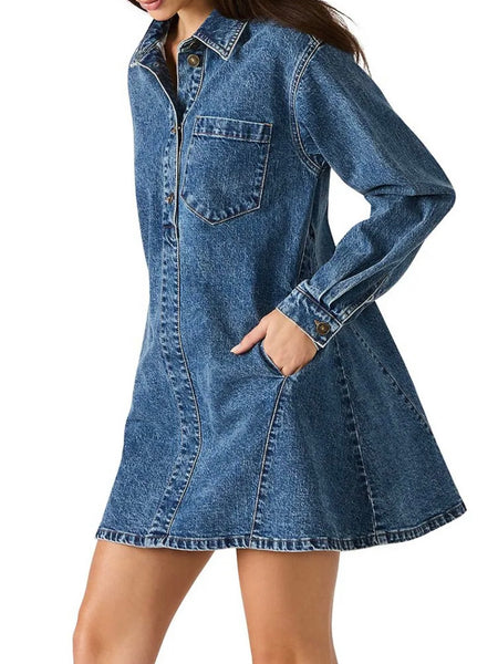 Edith Dress in Dark Navy Denim