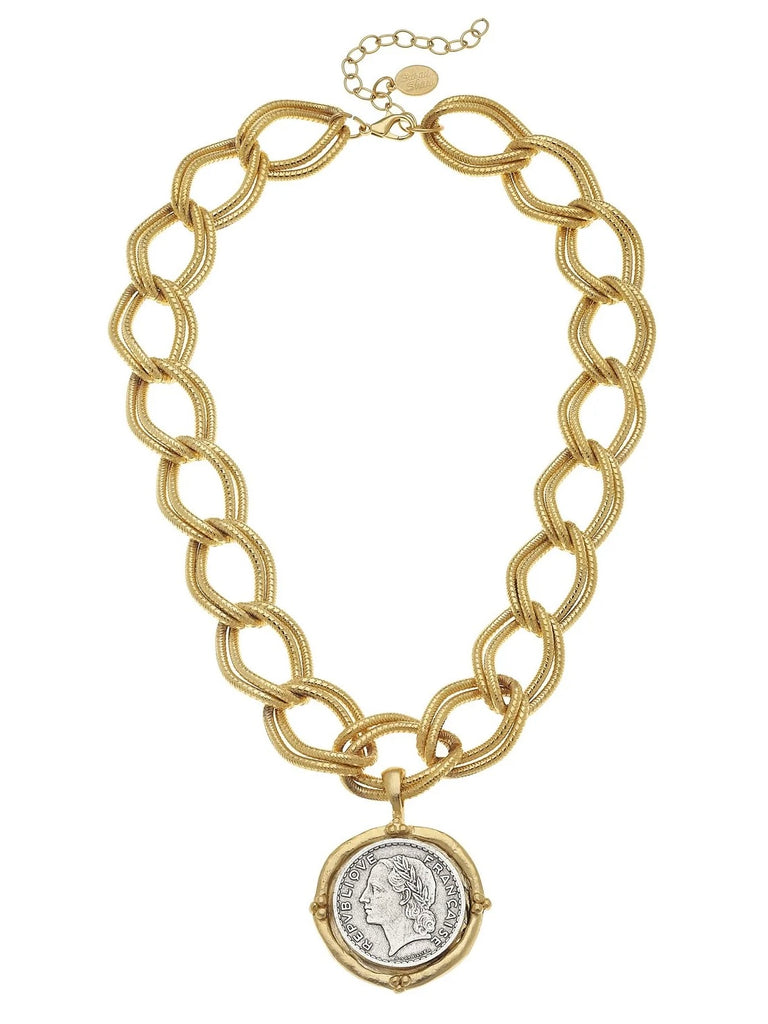 Mixed Metal Franc Chain Necklace