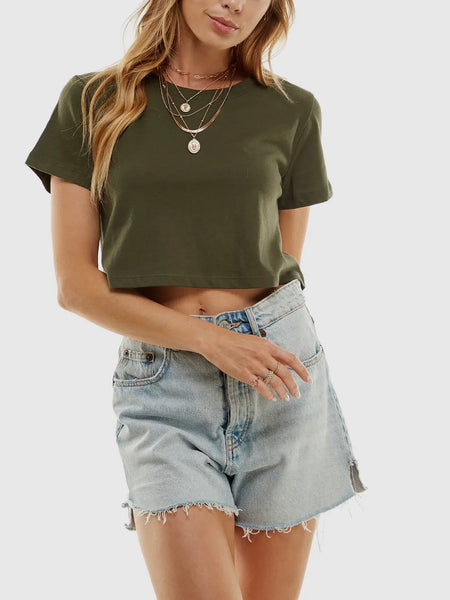 Out of the Boxy Crop Tee in Forest Green