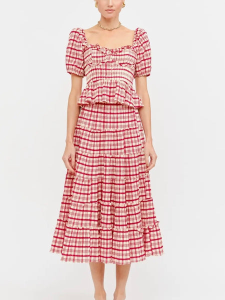 Clemence Plaid Blouse in Red