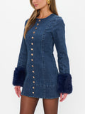 Rockefeller Mini Dress in Subzero Indigo Faux Fur